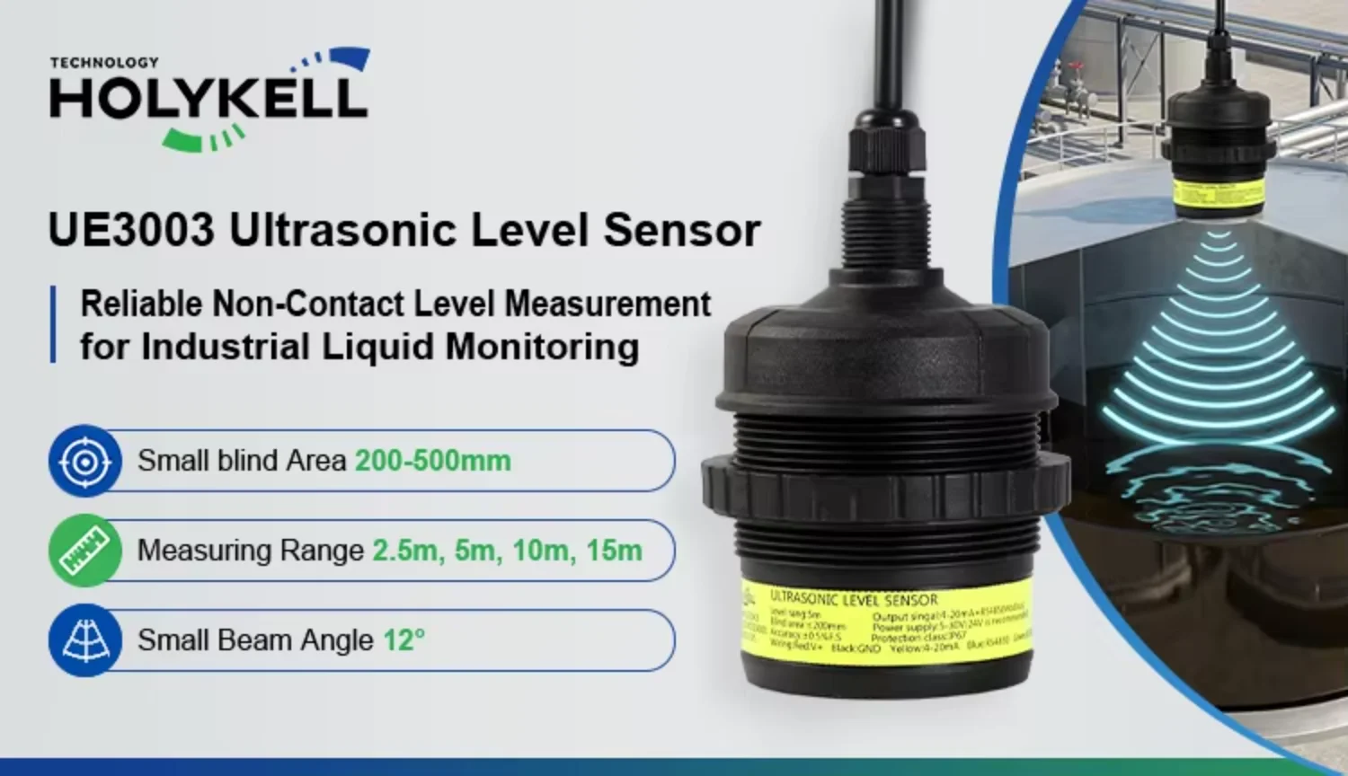 Holykell UE3003 High Accuracy Ultrasonic Level Sensor Transmitter for River Channel and Lake Water Monitoring
