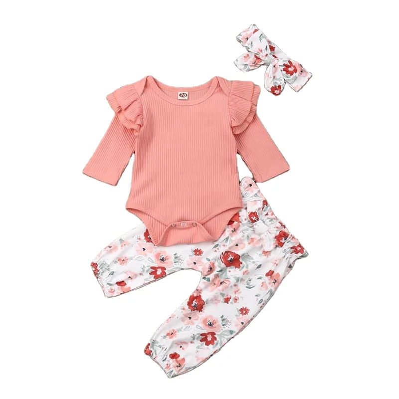 

China supply baby girls' cotton clothing sets infants long-sleeved rompers