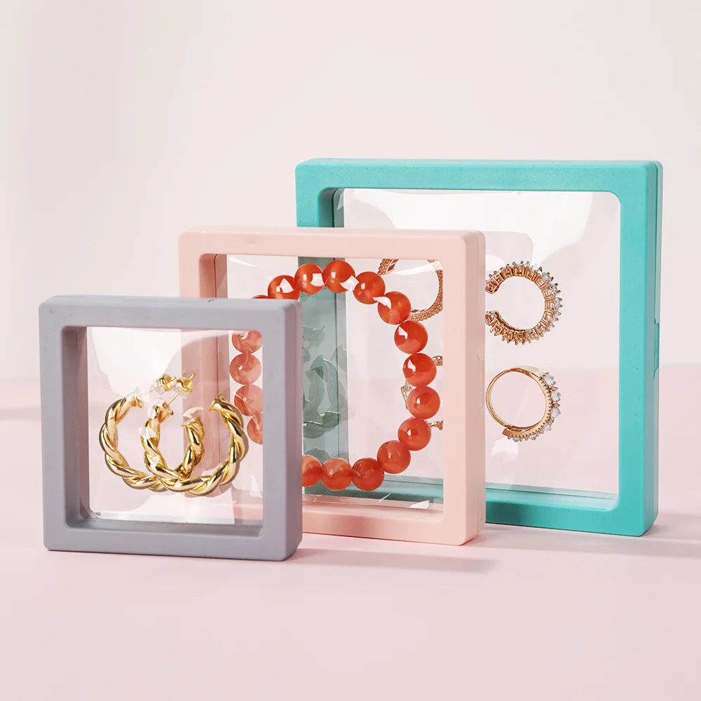 Bracelet Display Frame Box Square Shape 9x9x2cm Transparent PE Film Clear Window Jewelry Box for Necklace Earrings Coins Press