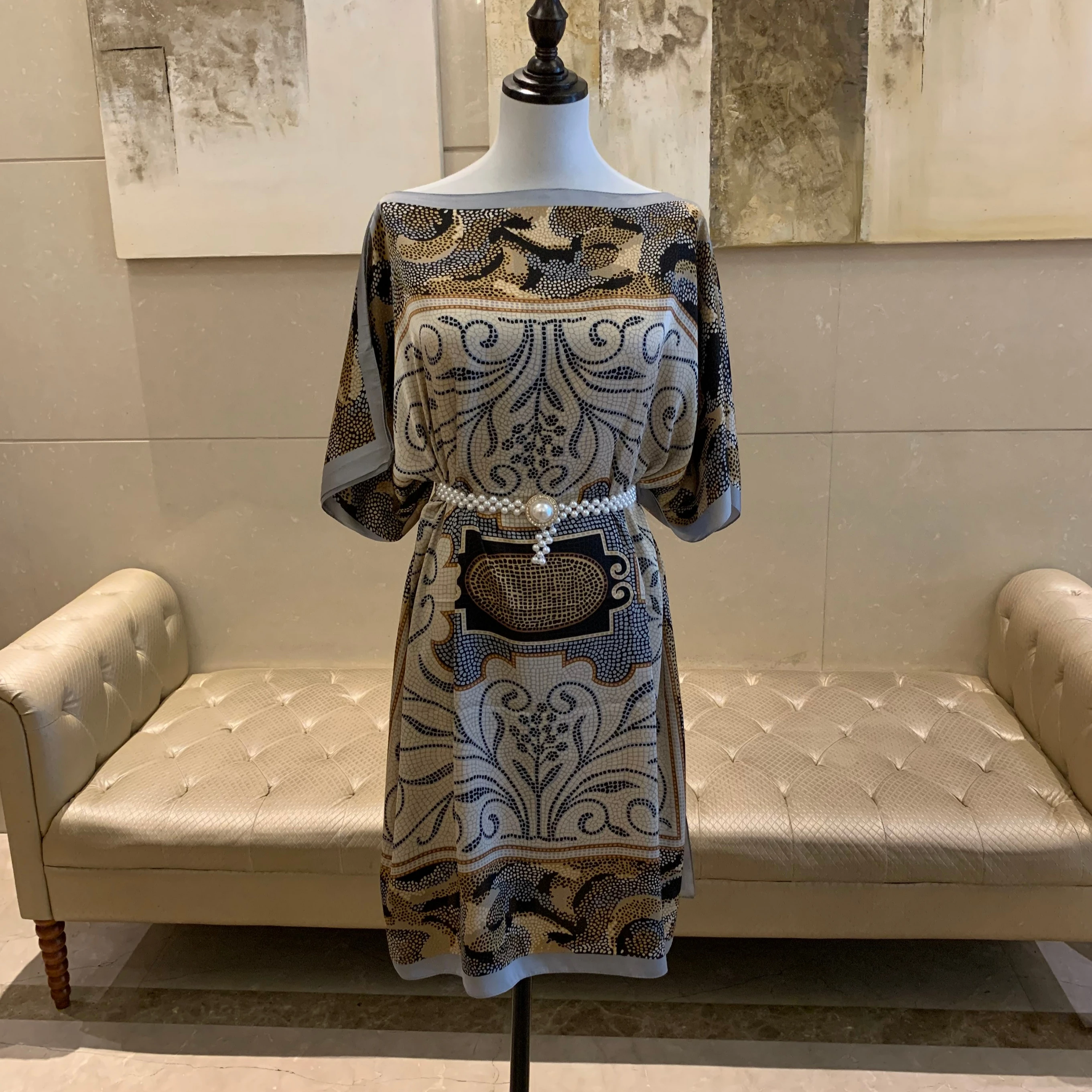 

multipurpose casual silk dress ginseng flower plus size women's dress, 1 color