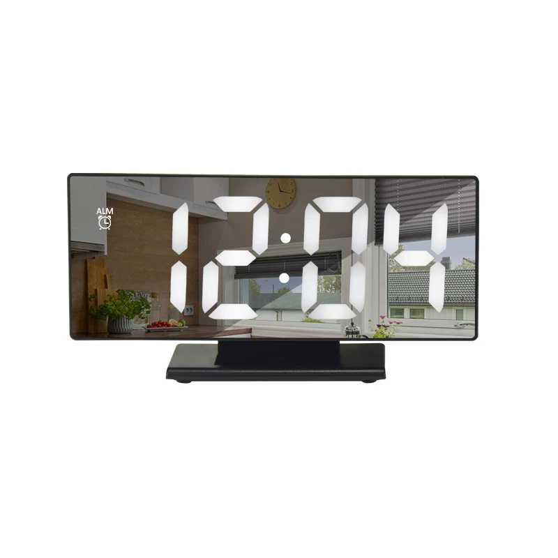 

EMAF time date calendar large digit desk LED mirror alarm clock with temperature