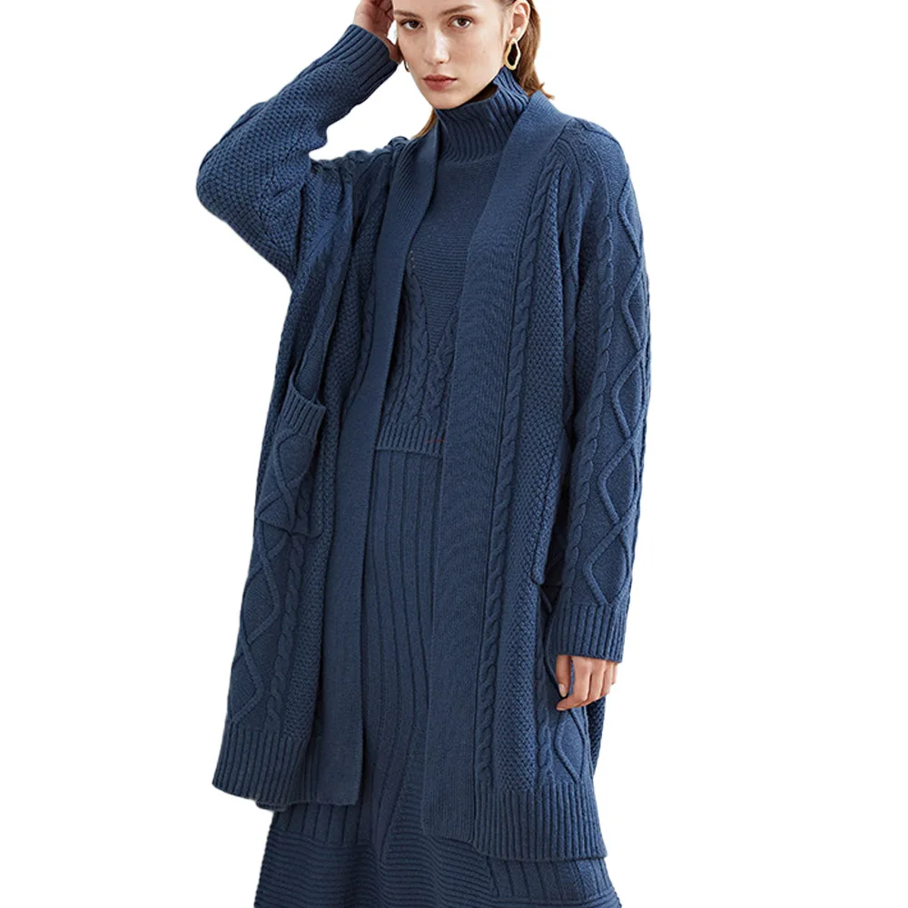 

Wholesale winter knitted wool ladies long cardigans long sleeve knit women's coats