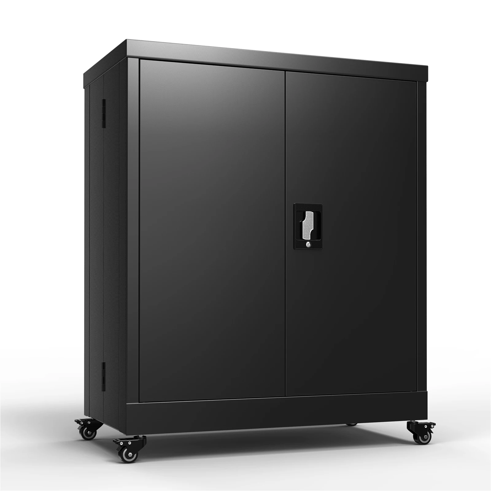 Metal Storage Cabinet with Locking Doors Steel Storage Cabinet with Wheels Suit for Home Office 1 Adjustable Shelf for Files