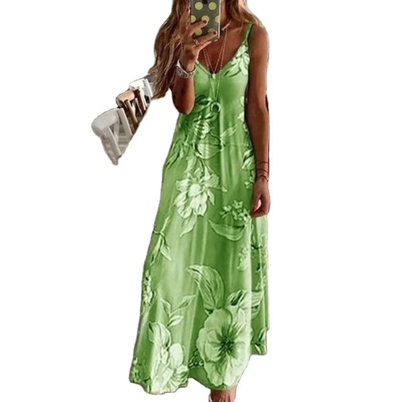 

Hot Sale Summer Girls' Dresses Printed Halter Casual Dresses
