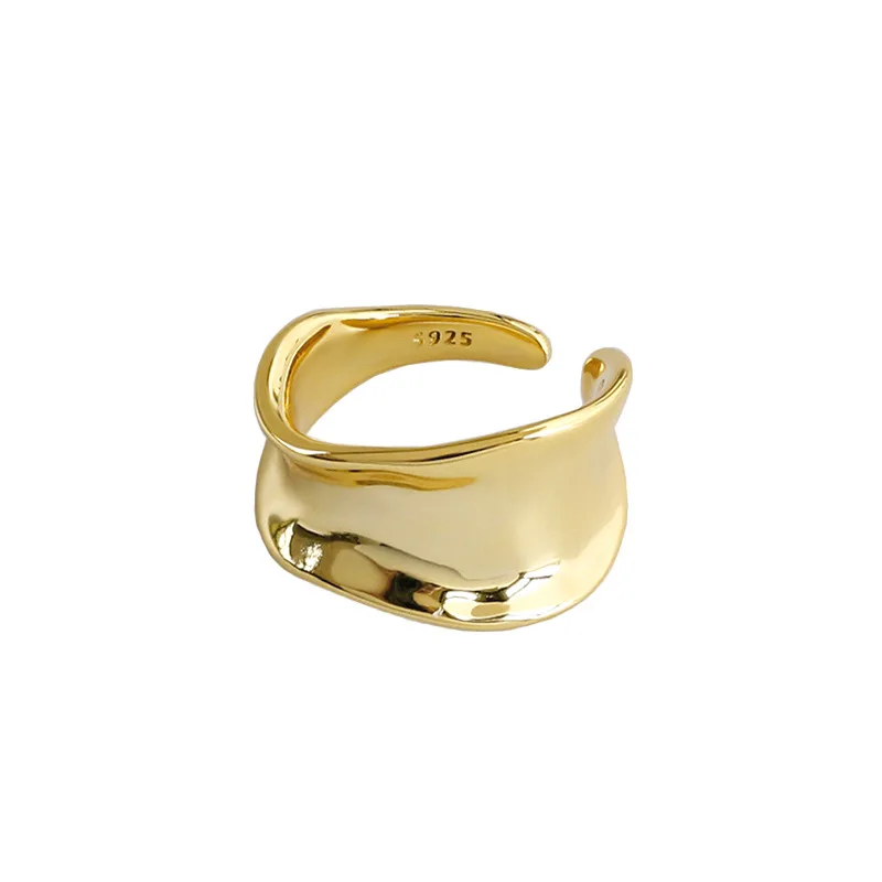 Unique Minimalist Irregular Face Female Cuff Ring 18K Gold Plated Personality S925 Silver Jewelry