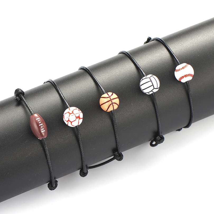 

iYOE Vintage Black PU Leather Rope Charm Bracelets For Women Men Baseball Football Basketball Friendship Braided Rope Bracelet