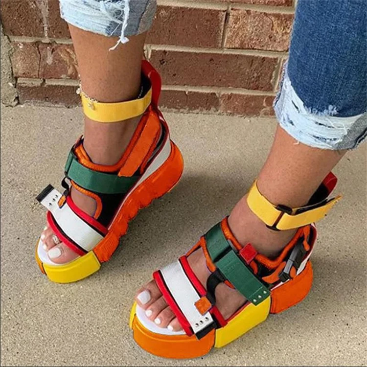 

Summer Sandal for Girl Shoes Wholesale Footwear Ladies Slippers Platform Colorblock Sandals Women, Picture