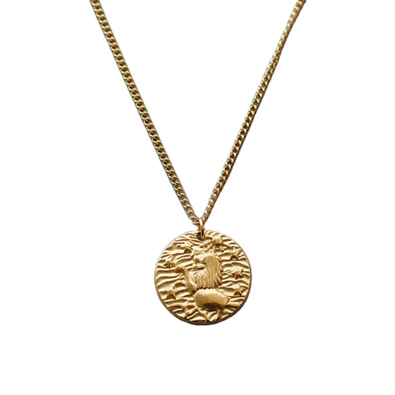 

cheap 18k gold plated stainless steel necklace coin lion necklace, As picture