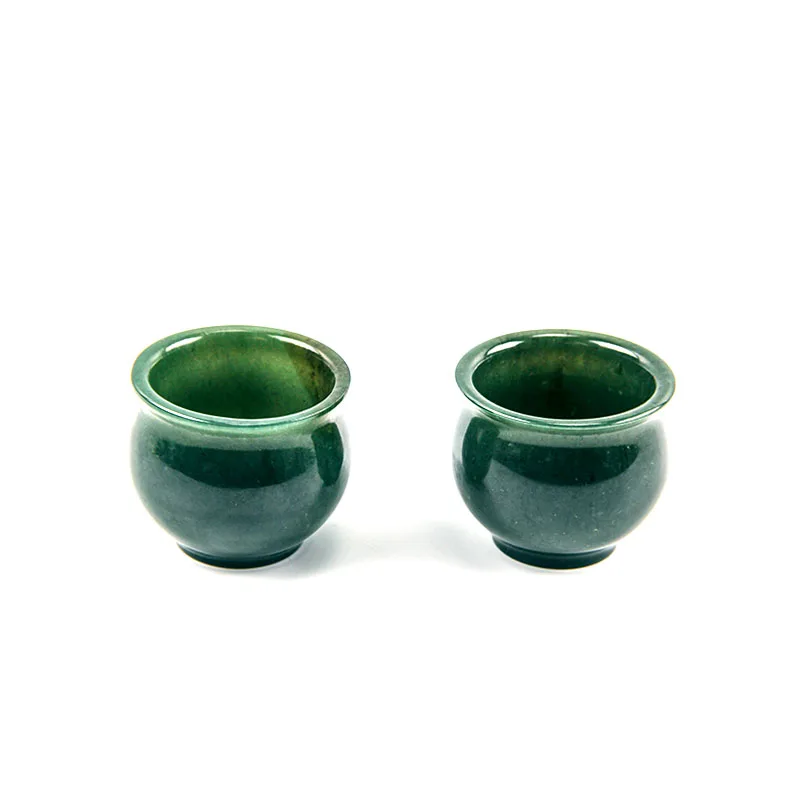Gift bag Natural dark green jade tea bowl jade tea bowl live magnet Kung Fu Cup
