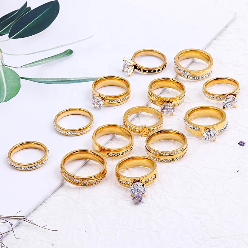 

High-quality hot selling gold rings 24k gold jewelry gold filled stainless steel cz ring ladies' rings, jewellery sets, Picture shows