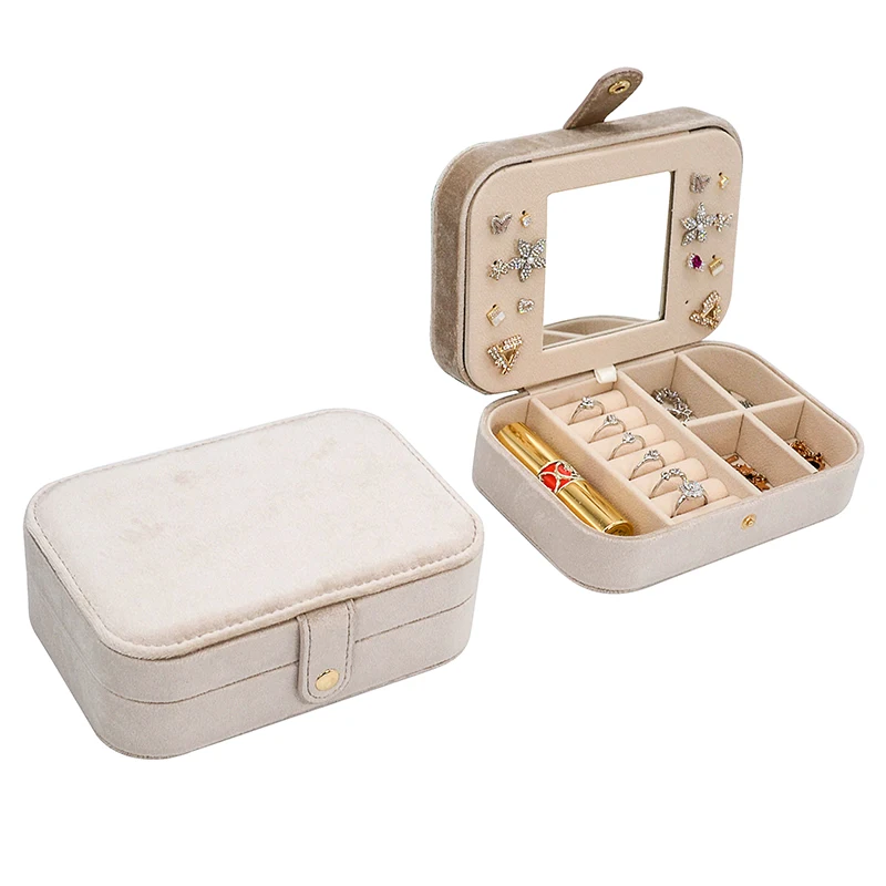 

Small multi-function leather jewelry organizer box travel jewelry case with mirror, Black/pink/beige/green/sky blue/blue/dirty pink