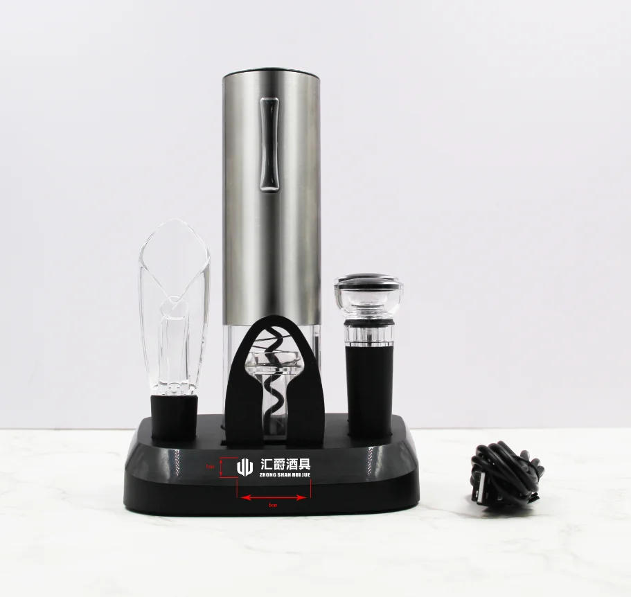 

Wine Gift Set Stainless Steel Automatic Electric Wine Bottle Opener Cordless Wine Bottle Opener with Charging Base, Silver, black