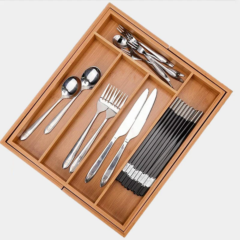 

Bamboo Kitchen Storage Drawer Organizer Expandable Silverware Utensil Holder for Drawer