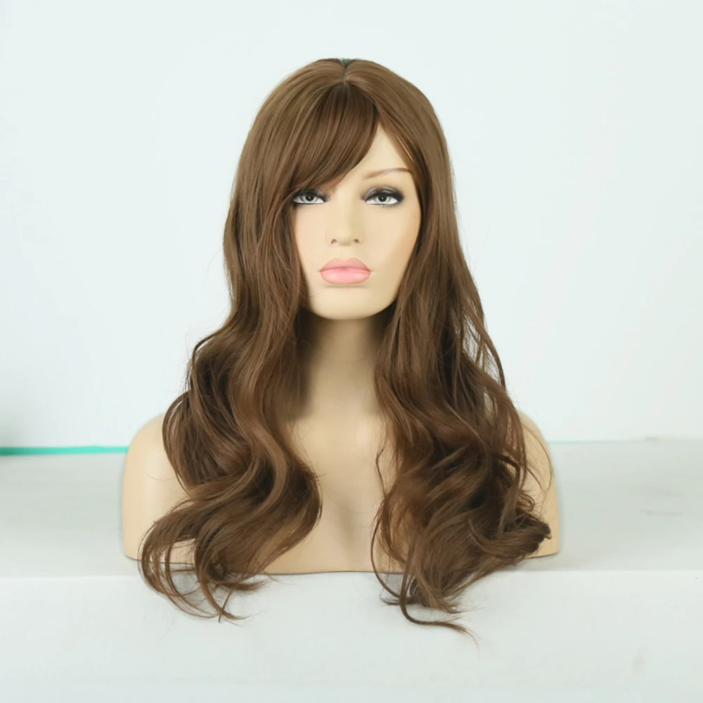 

Hot selling Fashion Ladies Long Curly Hair Chemical Fiber purple color Wig synthetic wigs, Light brown