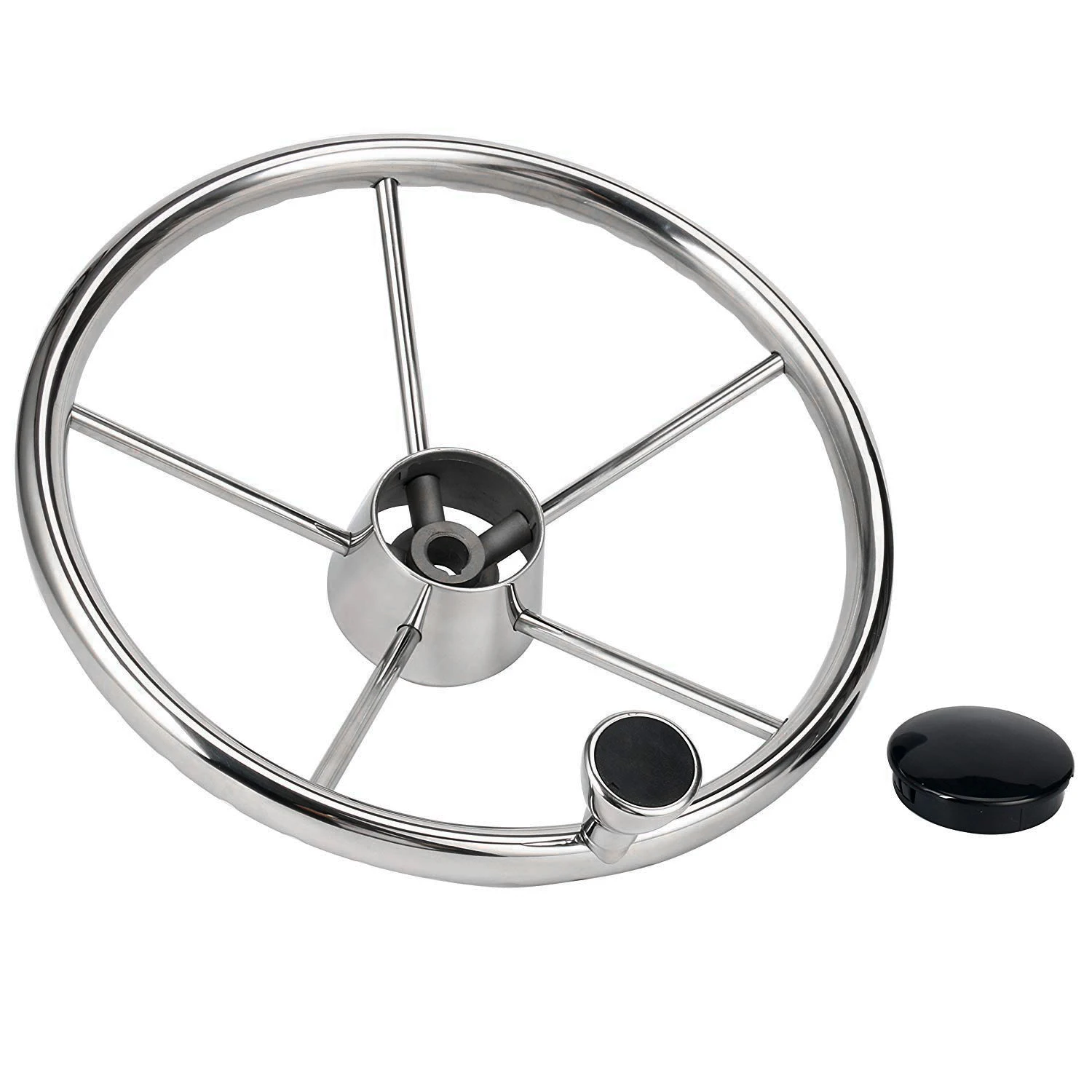 5-spoke destroyer style stainless marine steering wheel for boat