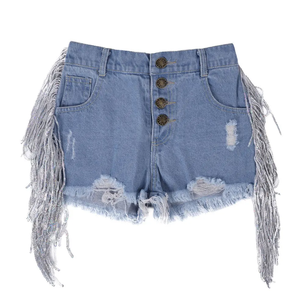 

High quality Fringed Girl's Skiny denim shorts kids jeans casual pants Fashion baby jeans shorts OEM, Blue