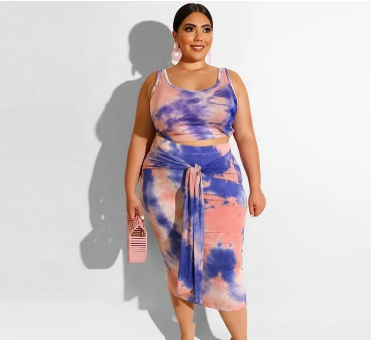 

Tie Dye Women Set skirt two piece set women's plus size clothing, Pink/orange/blue