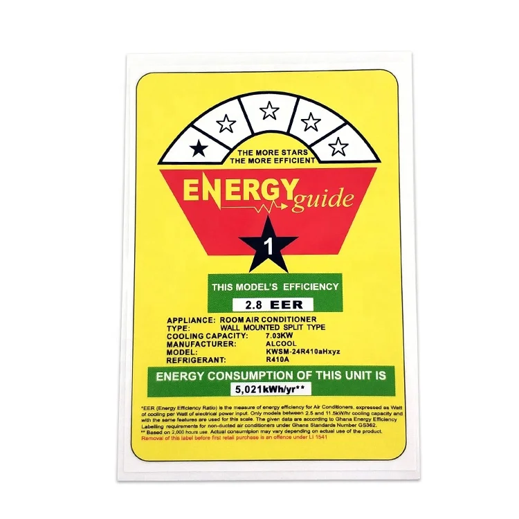 Custom Self Adhesive Energy Saving Efficiency Label Energy Rating Sticker For Household