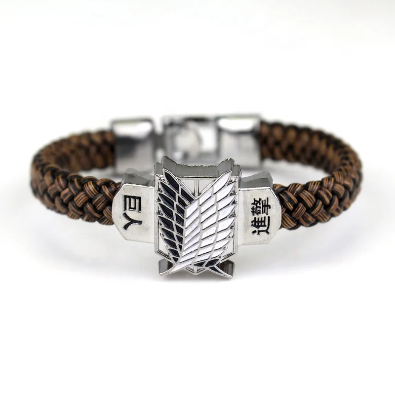 

China Manufacturer Attack On Titan Logo Leather Bracelets for Women Men Bracelet Buckle Wristbands Anime Jewelry Accessories, Picture shows