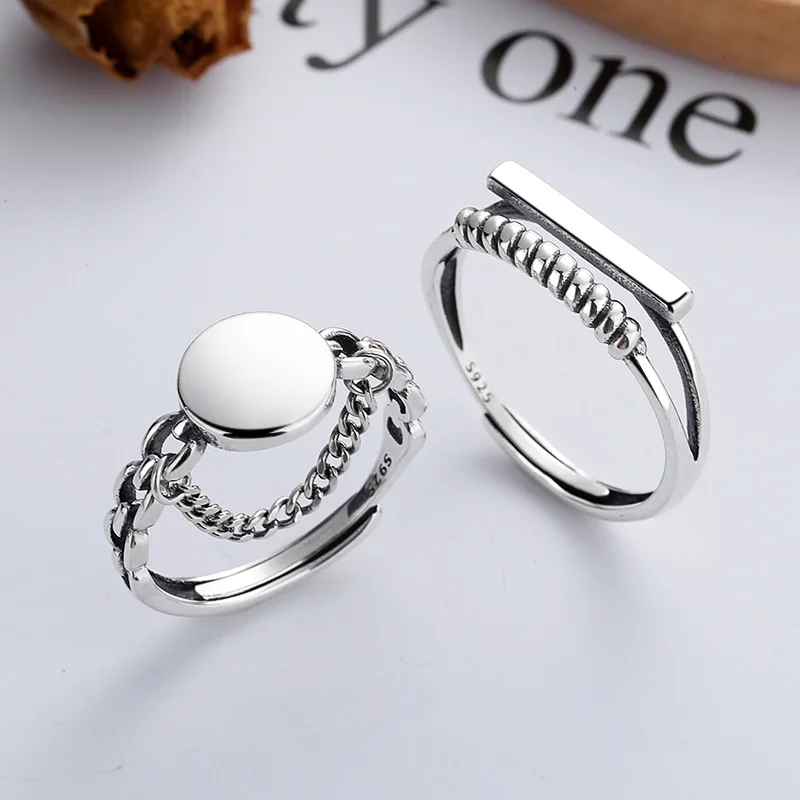 

Simple Design Geometric Harajuku Wind Chain S925 Sterling Silver Ringent Adjustable 925 Rings For Women YFJ338