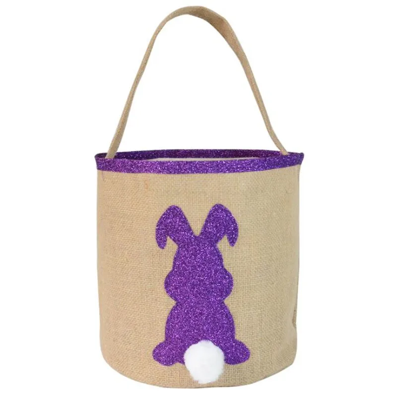 

2021wholesale Burlap Easter Bucket With Glitter Bunny Monogrammable Easter Candy Basket Cute Kids Easter Bunny bag DOM112-003, Purple/pink/green/blue