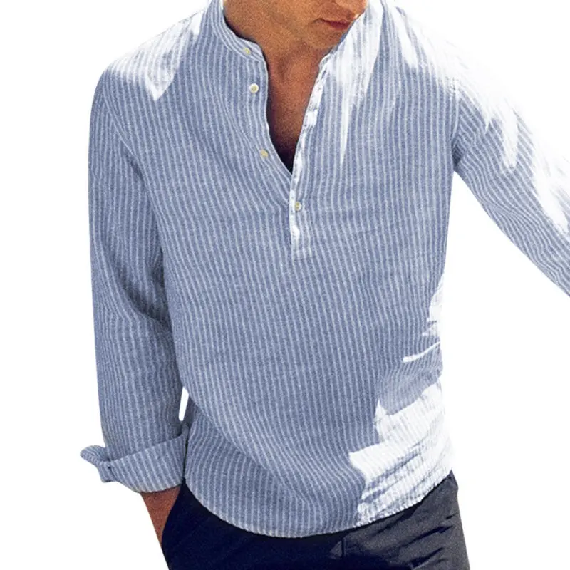 

New Fashion Spring Summer Casual Men's Shirt Cotton Long Sleeve Striped Slim Fit Stand Collar Shirts S-5XL, Colors