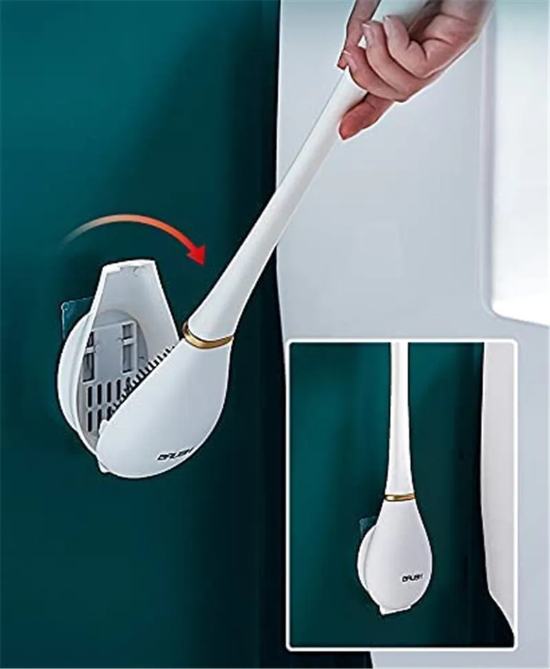 

New Water Drip Toilet Brush and Holder Set, Automatic Opening and Closing, Creative Wall-Mounted Bathroom Deep-Cleaning,Silicone