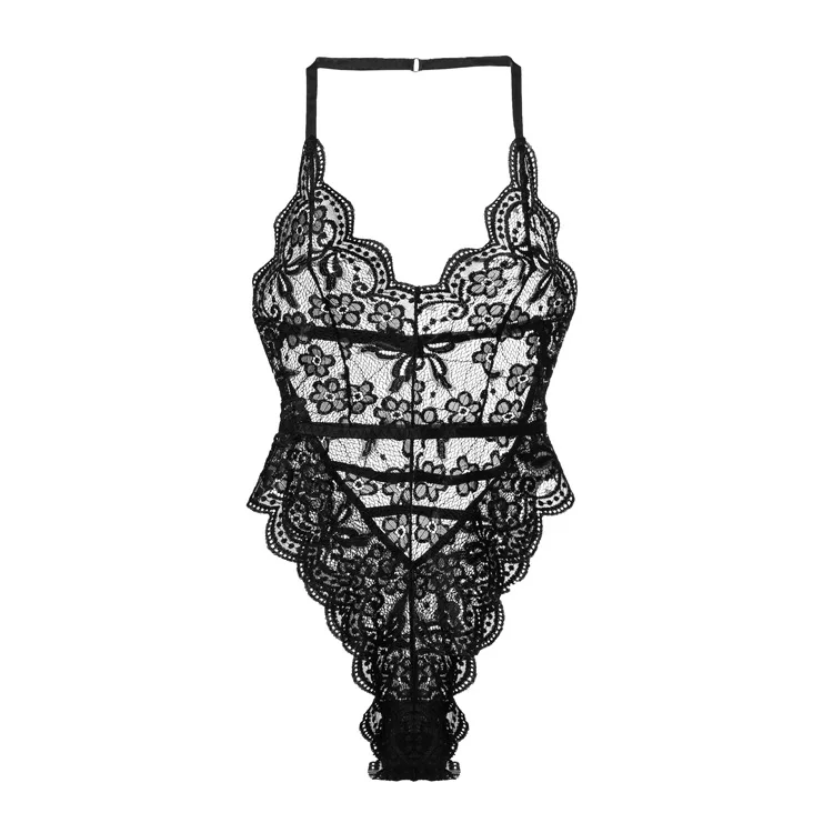 

Latest Wholesale Sexy Women Lace Teddy Deep V Backless Sleeveless Jumpsuit Pajamas Sexy Lingerie, Black