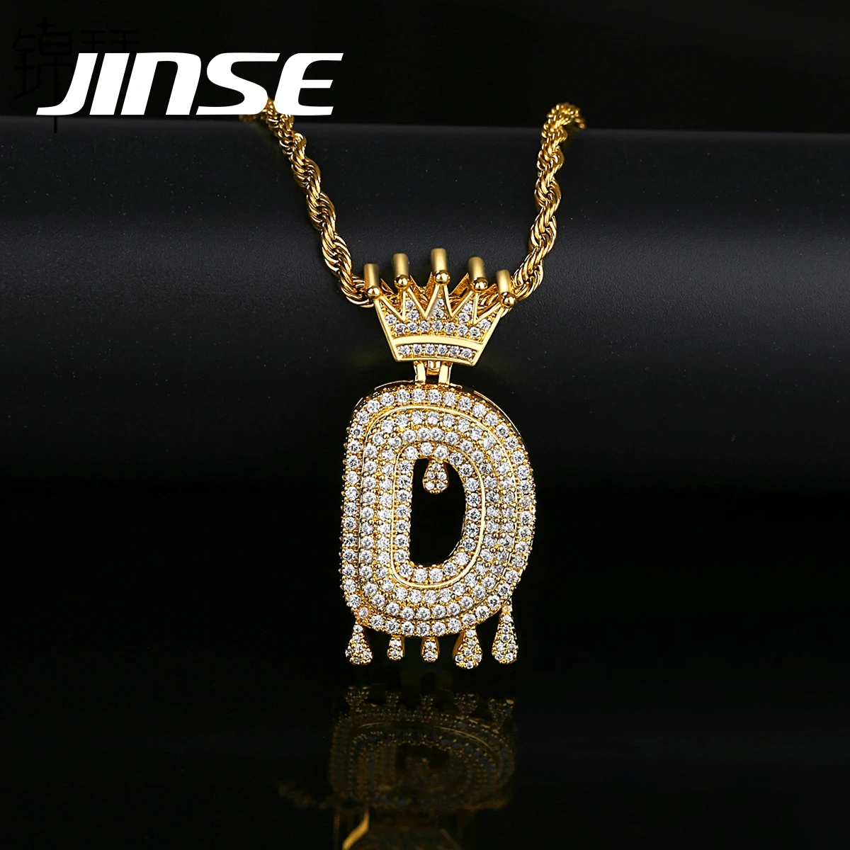 

JINSE Men Gold Plated Hip Hop Twist Chain 26 Initial Letter Pendant Necklace Jewelry with Full 3A Zircon Stone