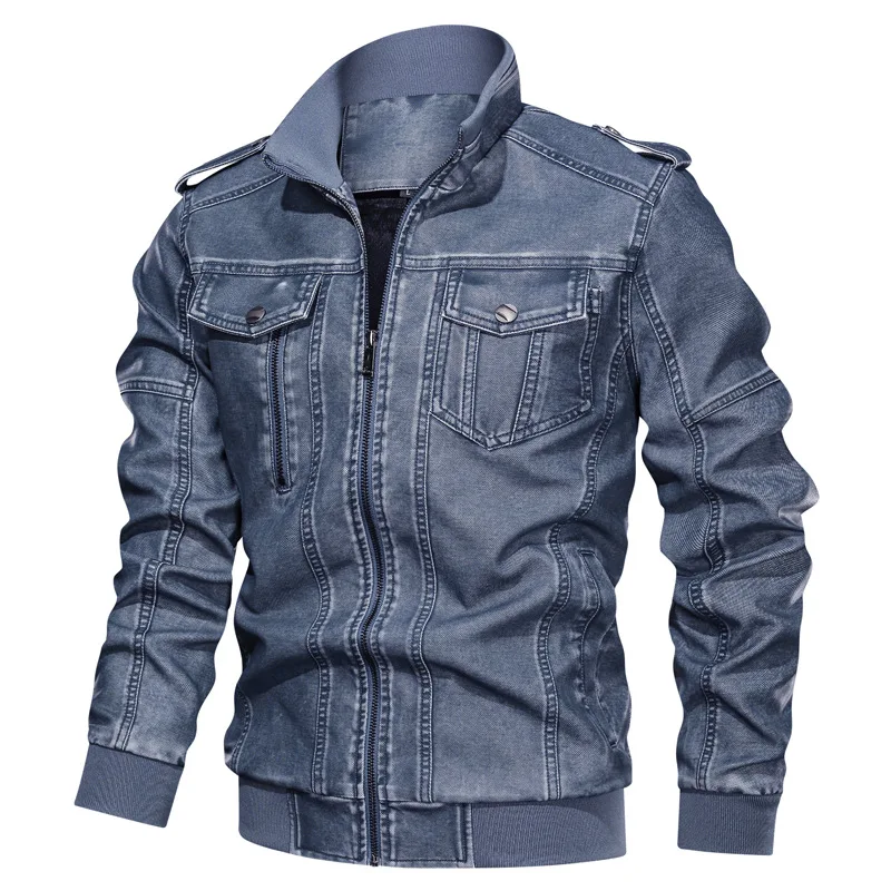 

Men's PU leather jacket washed old motorcycle leather jacket Men's oversize coat windproof waterproof breathable jacket