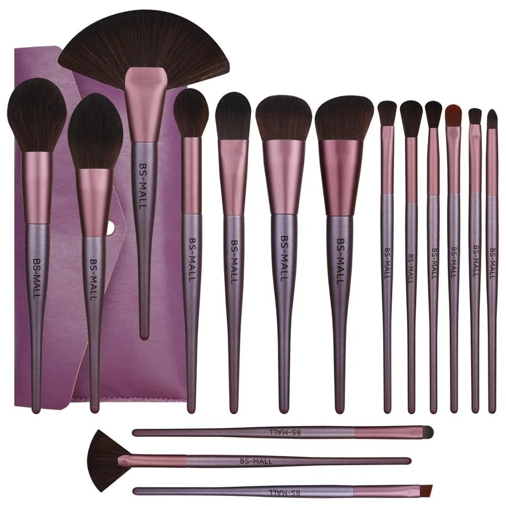 

Hot Sale BS Mall Brushes 16pcs Private Label Purple Makeup Cosmetic Brushes Amazon Best Seller Makeup Brushes With Bag