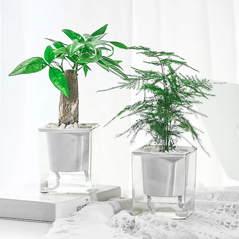 

Indoor decorative self watering plant plastic flower pot automatic water-absorbing flowerpot, White