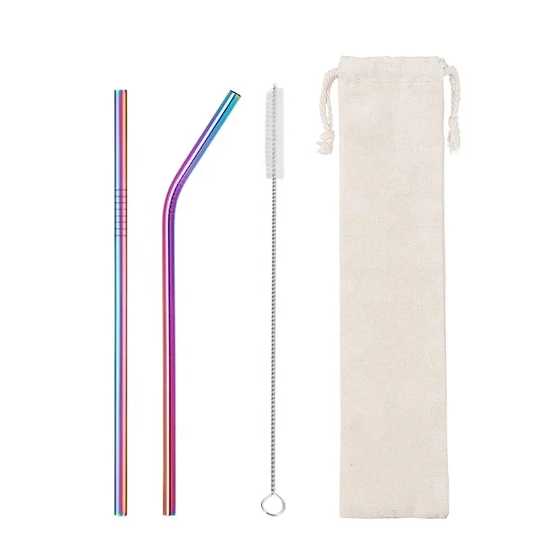 

Eco-friendly reusable 18/8 folding straw 4pcs rainbow straw metal drinking 8.5" stainless steel straw, Silver,gold,rose gold,blue,rainbow,red,purple