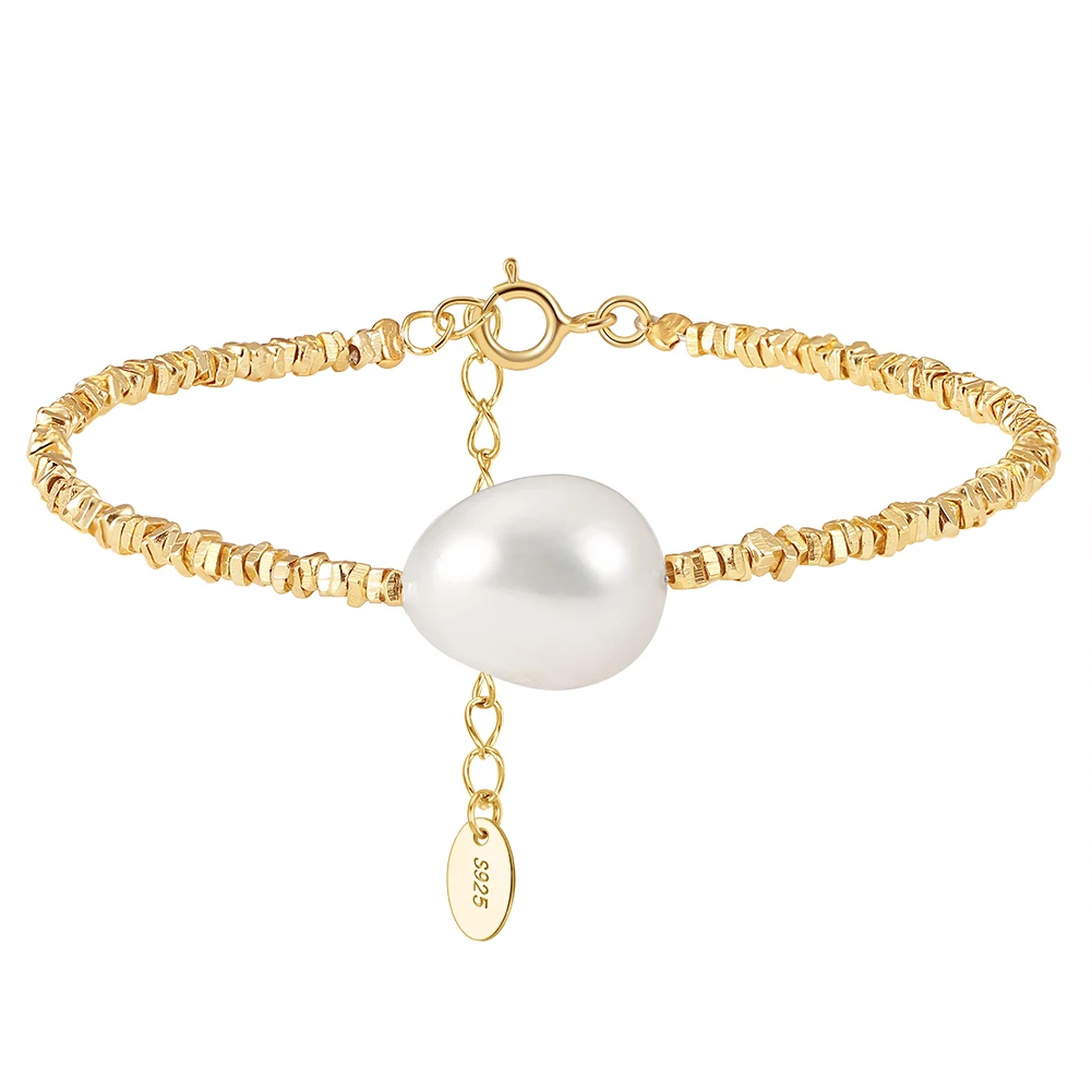 GPB19 RINNTIN High Quality 925 Silver Nugget Chain 14k Gold Plated Cultured Freshwater Pearl Bracelet for Women