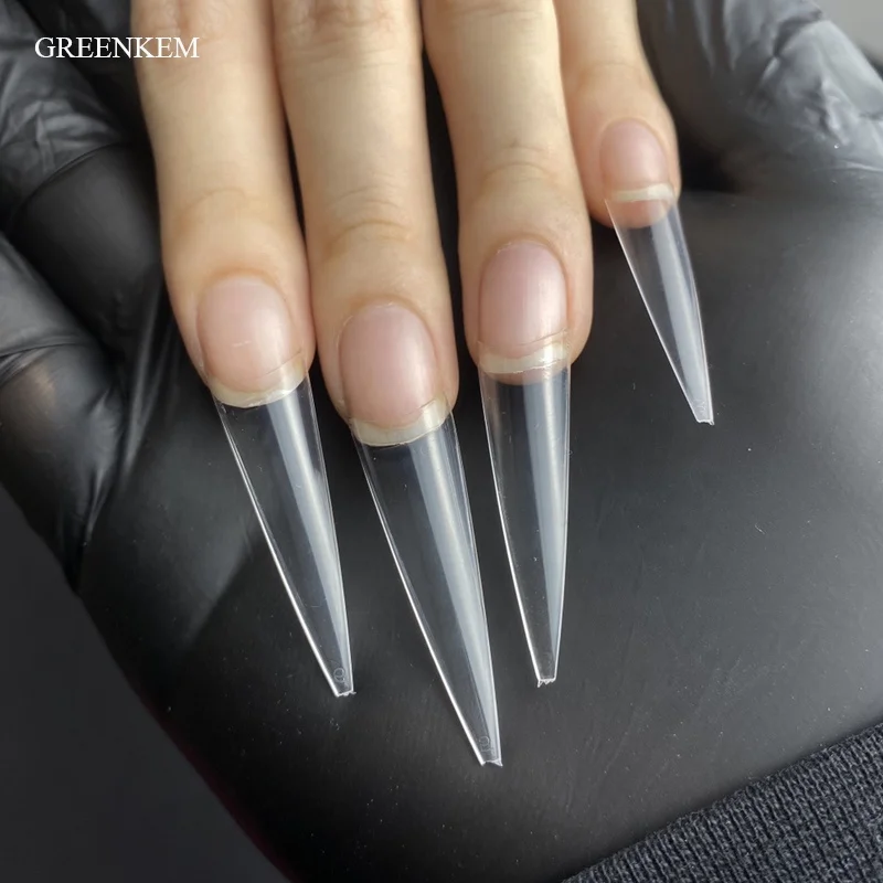 

ABS 600pcs/bag Pointy Clear 2 in 1 Easy Coffin Ballerina False Nails New French Style Long XXL Stiletto Nail Tips