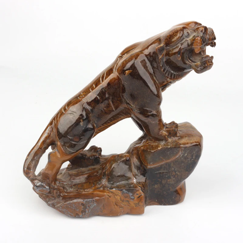 

Exquisite Natural Crystal Carved Animal Tiger Eye Stone Tiger Stands For Decoration