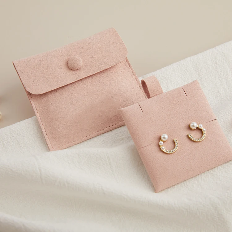 

8*8cm Velvet Jewelry Bag Card Set Custom Logo Pink White Microfiber Suede Jewelry Pouches