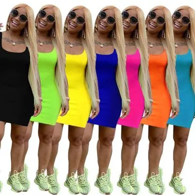 

2022 New Arrivals Women Clothing Sexy Plus Size Mini Bodycon Women Summer Casual Dress, 7 colors