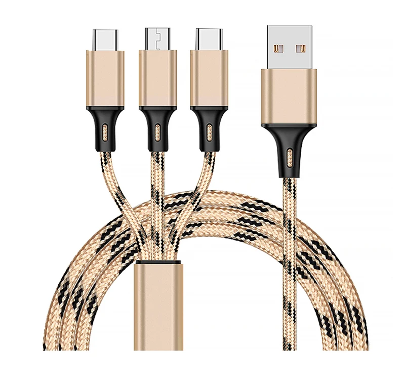 

3 in 1 nylon 2.8A Micro-usb cable 1m fast puer copper Typc C data cable for mobile phone cable for iphone/android