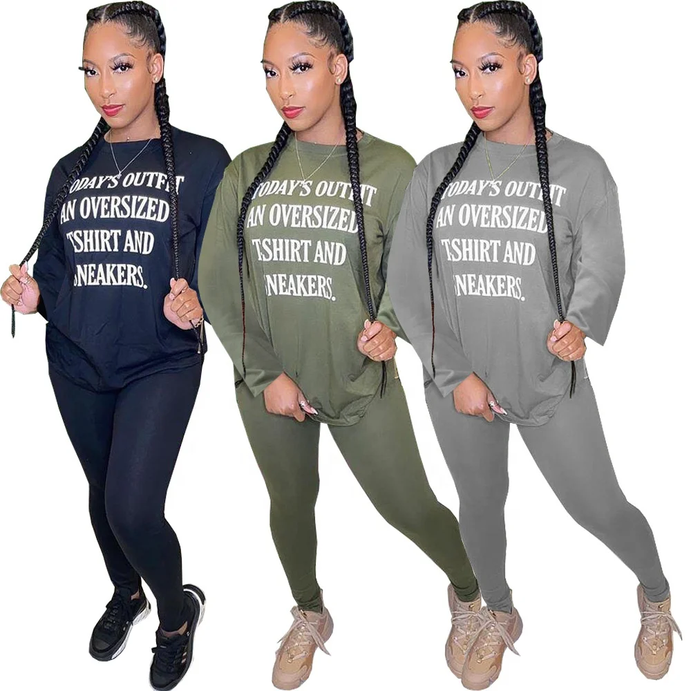 

AI59-069 Casual letter printing two-piece ladies sportswear fitness