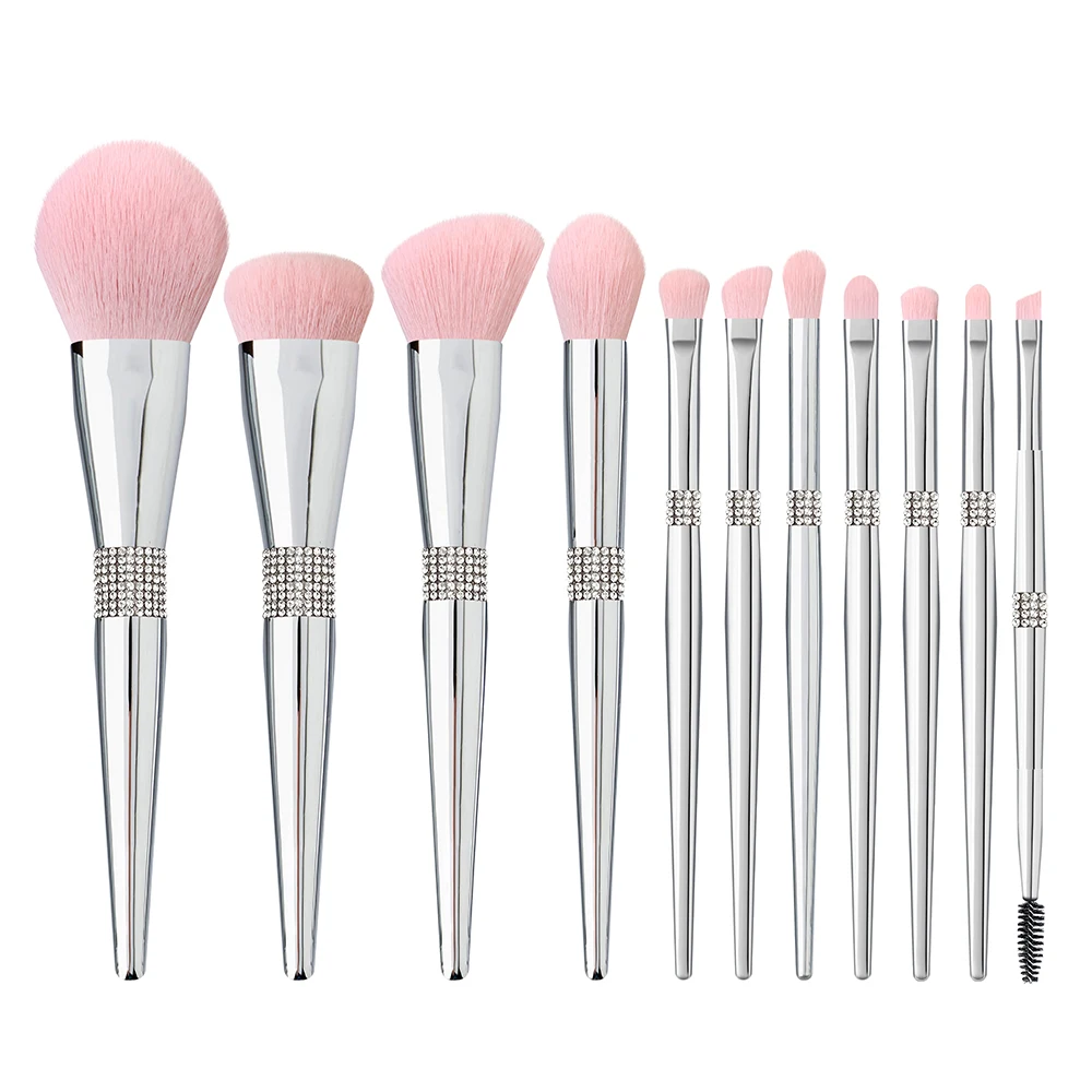 

luxury bling silver private label glitter synthetic makeup brushes set pink cleaner diamond custom logo package box