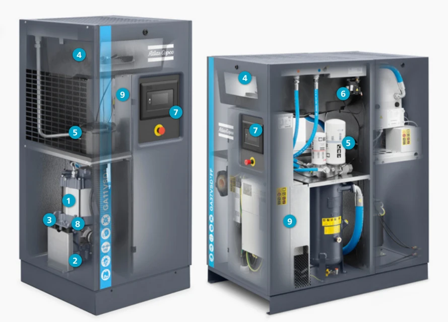 立式空气压缩机atlas copco无油ga 22 vsd   22kw