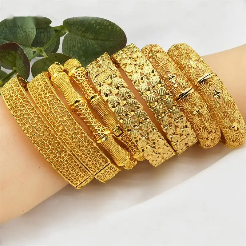 

Carline Factory Price Indian Middle Eastern Dubai 24K Gold Bracelet Set Hollow Bangle Gold Plated Jewelry Wholesale for Women