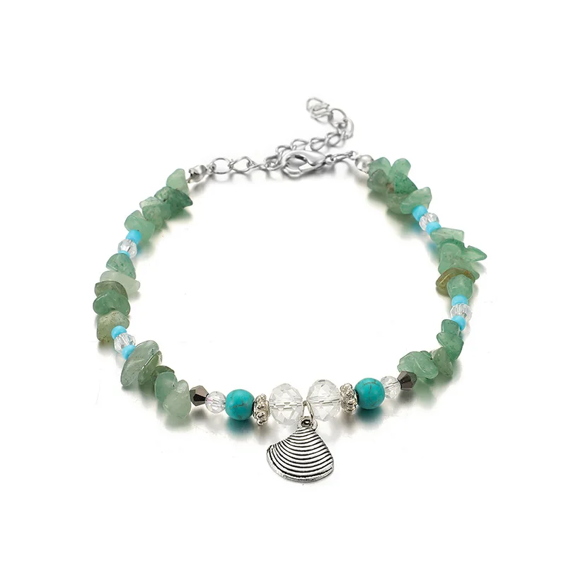 

Cross-border new sea shell anklet Bohemia handmade beach gravel anklet New beach natural stone anklet