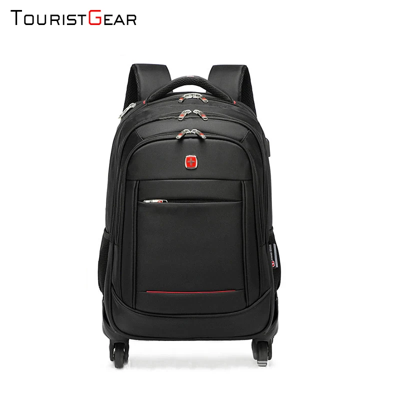 

Waterproof nylon trolley bag large capacity multi-pocket laptop trolley backpack school business travel suitcase, Black or customized