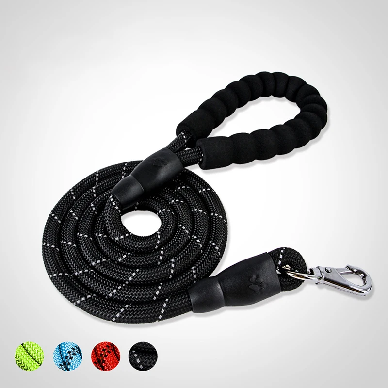 

Mountain Climbing Durable Braided Nylon Reflective Round Rope Dog Pet Leash Soft Handle Pet Outdoor Sports with poop bag holder
