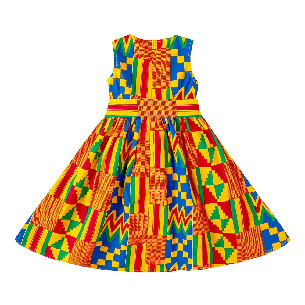 

2020 African dresses for kids sleeveless girls african print kente dress daily casual style dress