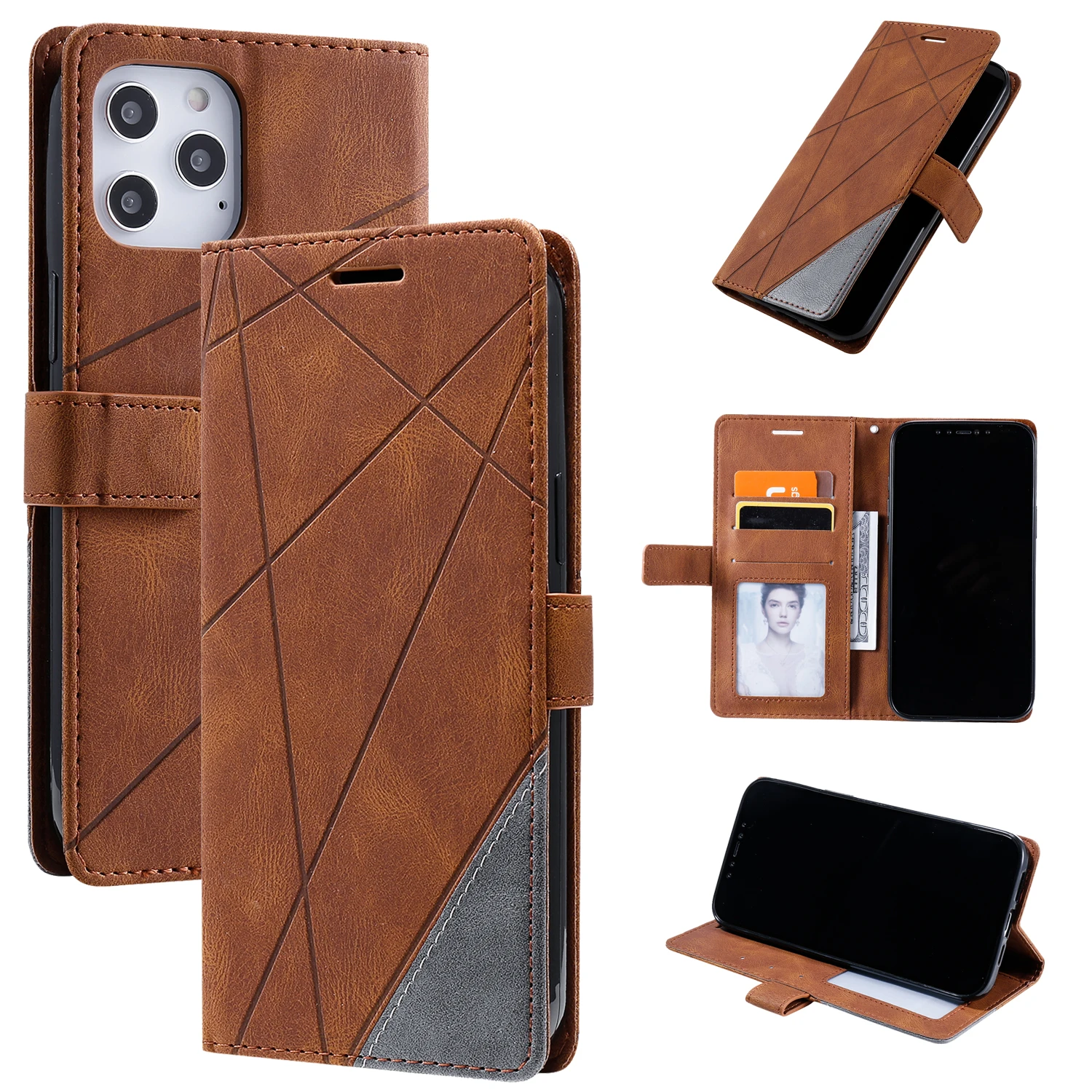 

for iphone 12/11/pro max Custom cover Shockproof PU Leather Card Holder Phone Wallet Case for iPhone 12 mini, 5 colors