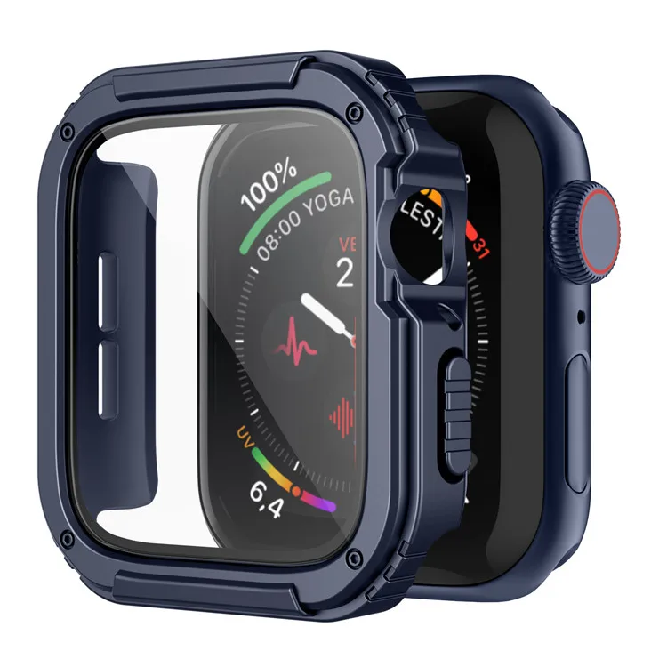 

Custom rugged tempered glass sreen protector i watch protection case for apple watch case 44mm, Black