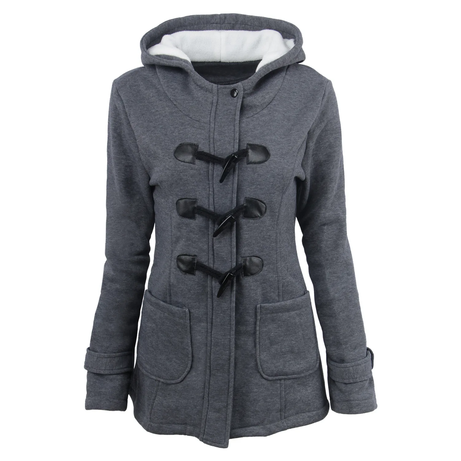 

Autumn and winter new horn buckle coat female thick long hooded blend jacket cotton coat women 819-0078-1